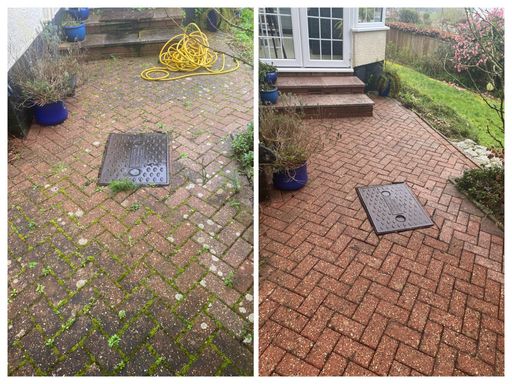 block paving patio before and after cleaning