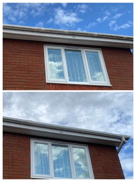 dirty gutter before and clean gutter after gutter and fascia wash