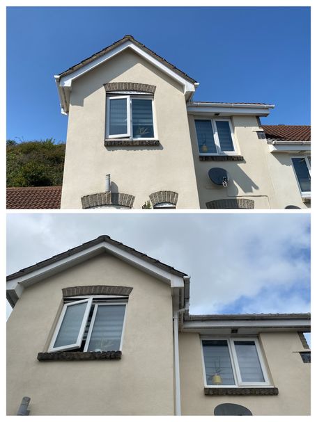 front of house gutter and fascia before and after washing