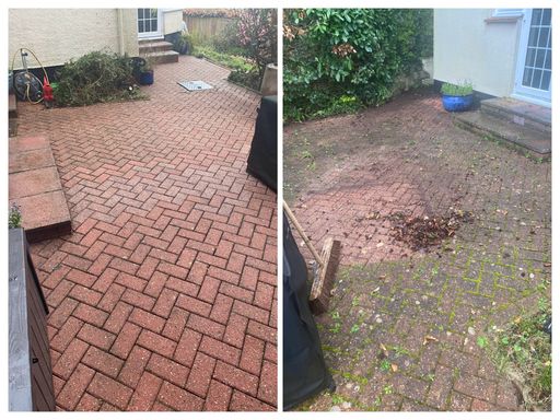 Block paving patio before and after cleaning