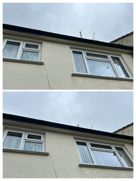 comparison of gutter before and after clearing
