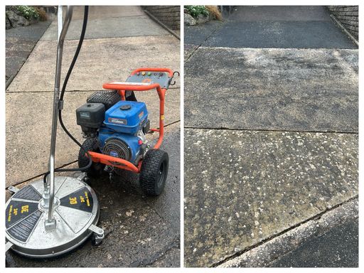 pressure washer in front of driveway