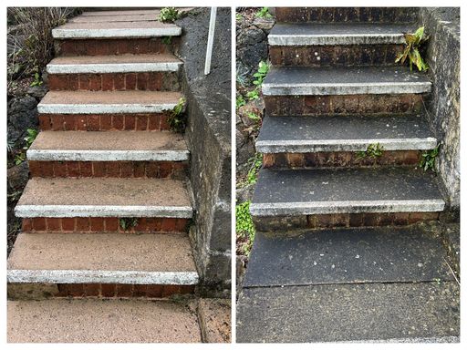 comparison of steps before and after pressure washing