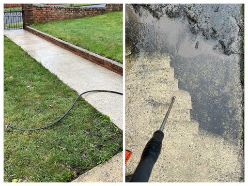 comparison of pressure washing of path