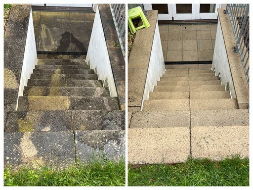 comparison of steps before and after pressure washing