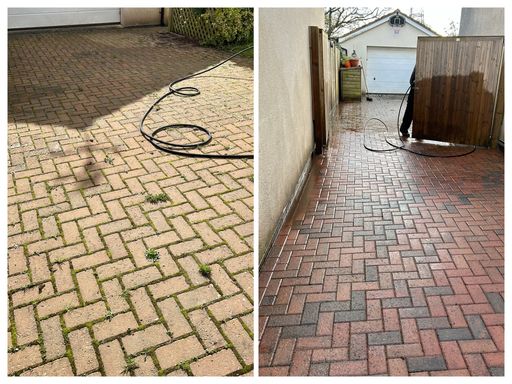 brick driveway before and after cleaning