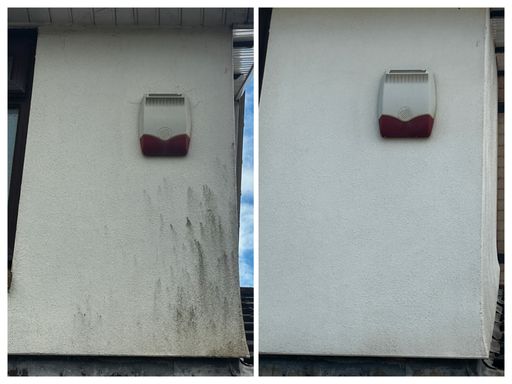 side of painted house with and without dirt
