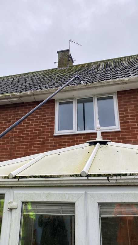 conservatory, windows gutter and roof with pole up to gutter