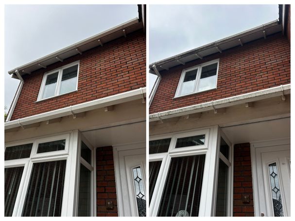 front of house windows gutters walls sky