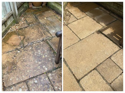 dirty and clean slab patio