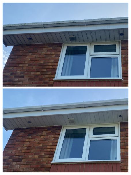 comparison between gutter, fascia and soffit before and after cleaning