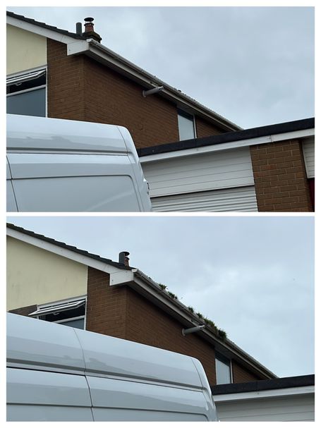 comparison of gutter before and after clearing