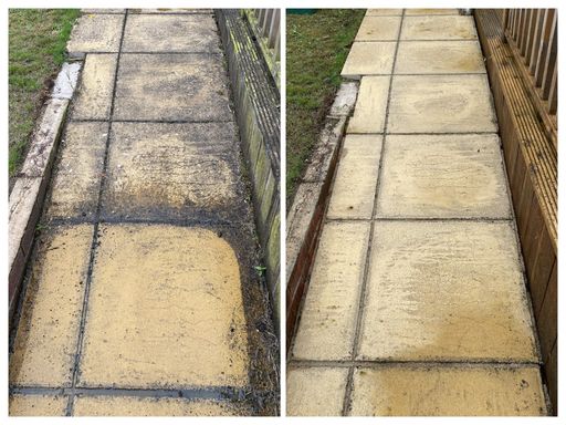 same path before and after pressure washing