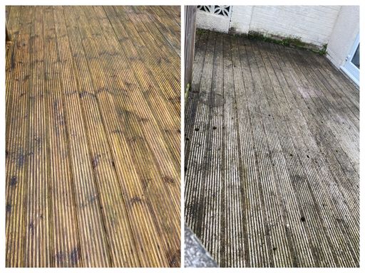 decking before and after pressure washing