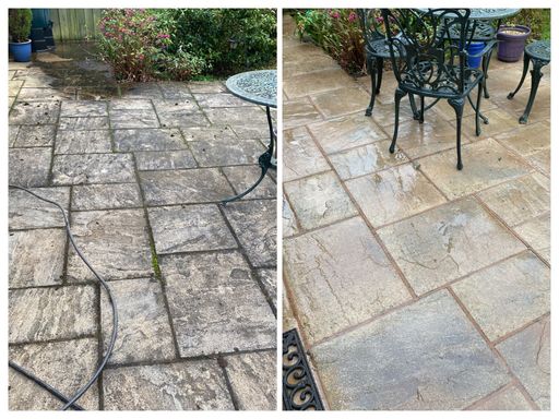flag stone patio before and after cleaning