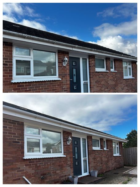 front of bungalow gutter windows door