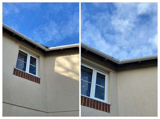 window, gutter with and without weed