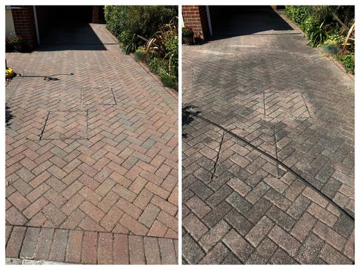 paved driveway before and after cleaning
