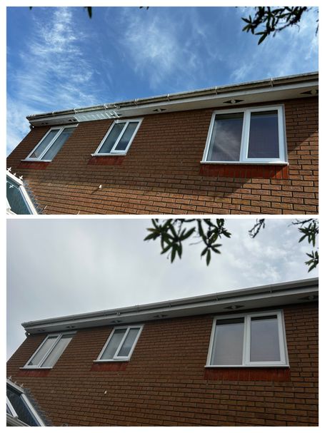 back of house, gutter windows sky 