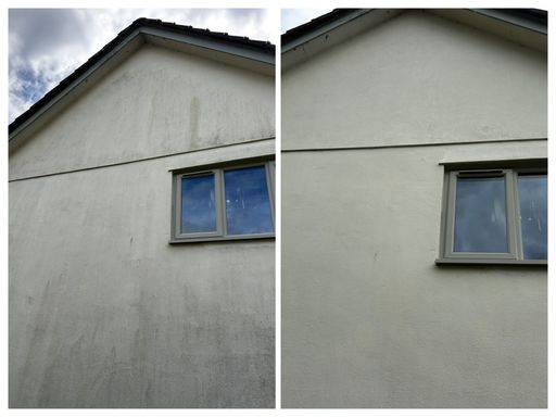 wall with roof and window before and after cleaning