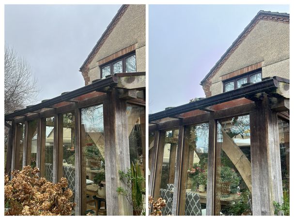 conservatory gutter with and without weed