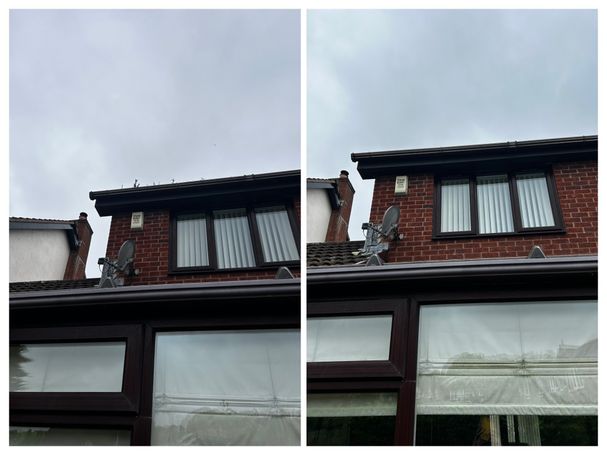 comparing gutters on house over conservatory