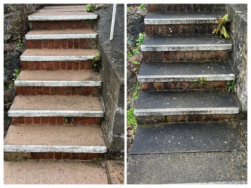 comparison of steps before and after pressure washing