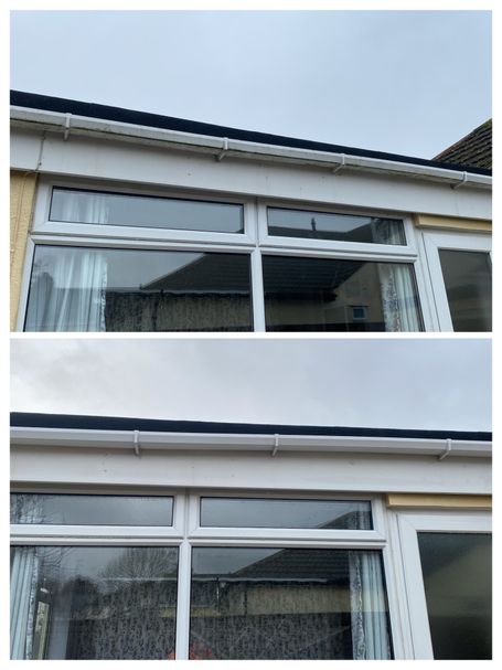 windows, gutter and fascia before and after cleaning